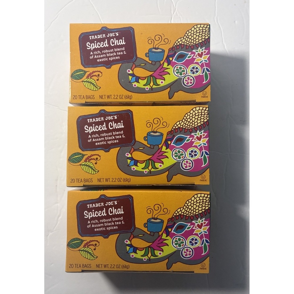 Trader Joe's Spiced Chai Black Tea 20 Tea Bags 2.2 oz Lot Of 3 New